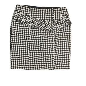 CATO Retro Houndstooth Pencil Skirt 14 Black White knee length Pleated fringed